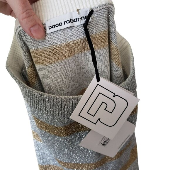 Paco Rabanne Gold Silver Stripe Metallic Knit Maxi Skirt Side Slit Glam Resort - Picture 4 of 14